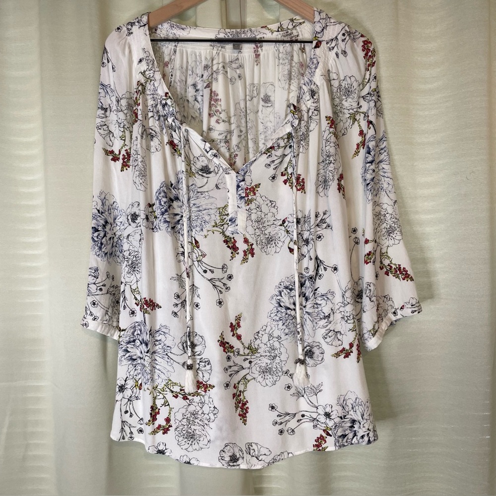 Daniel Rainn 2XL White Rayon Floral Blouse